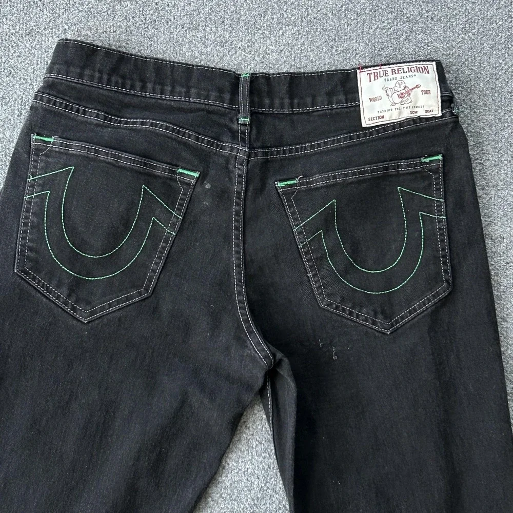 True‎ Religion Ricky Relaxed Straight Jeans Mens 34x33 Black Stretch Horseshoe